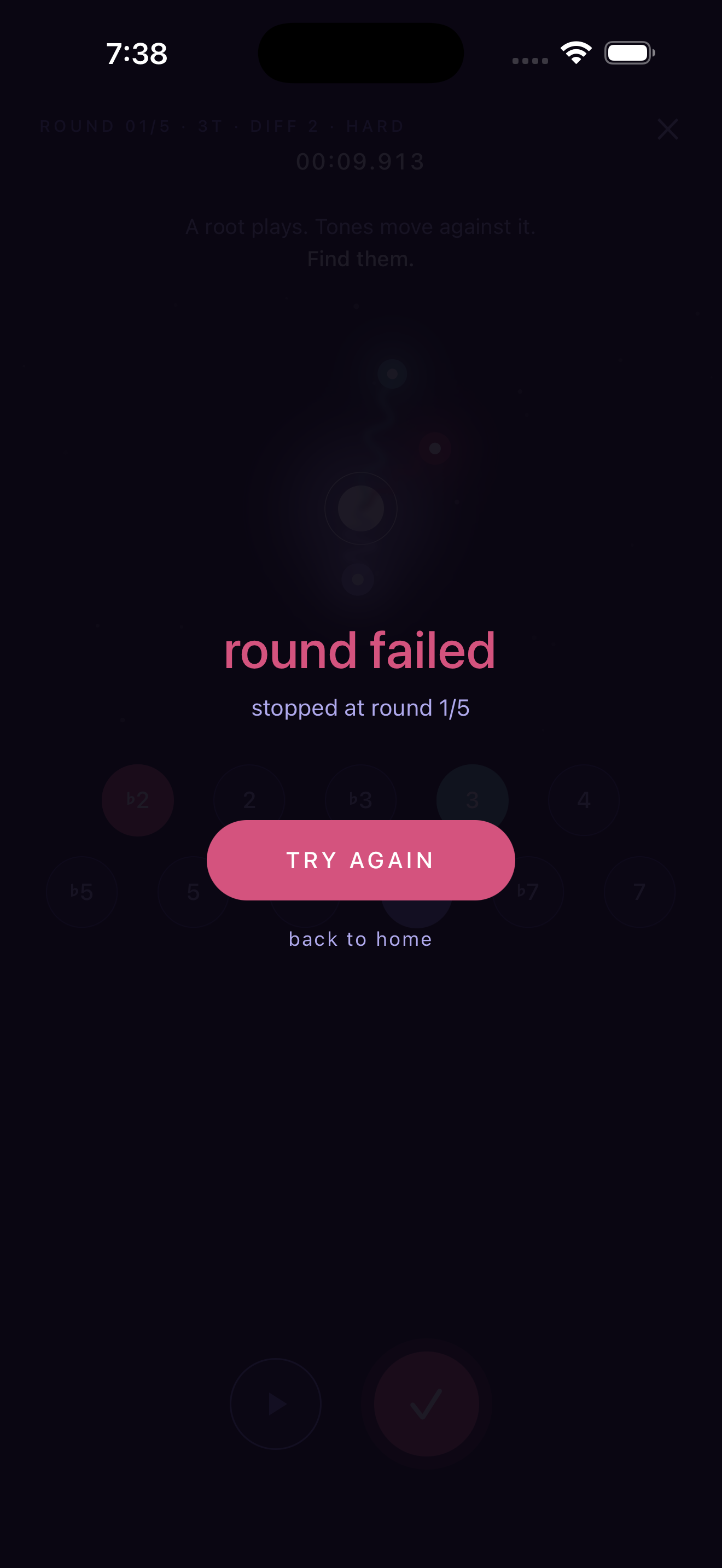 Round failed screen in hard mode after one wrong tap