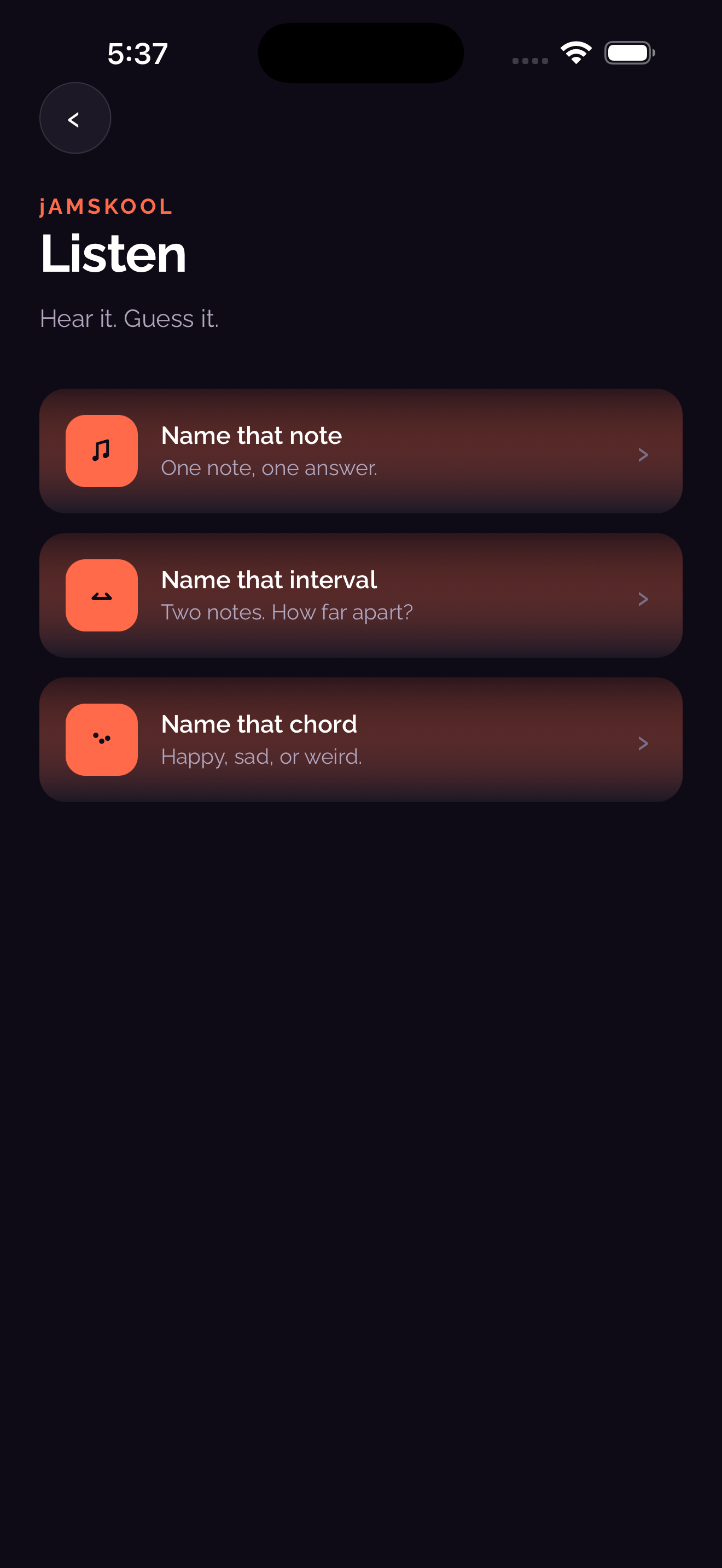 Listen menu: Name that note, interval, or chord