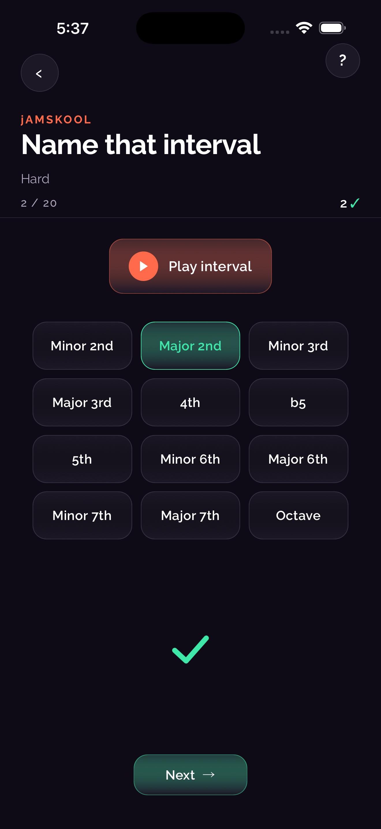 Interval quiz gameplay with answer keypad