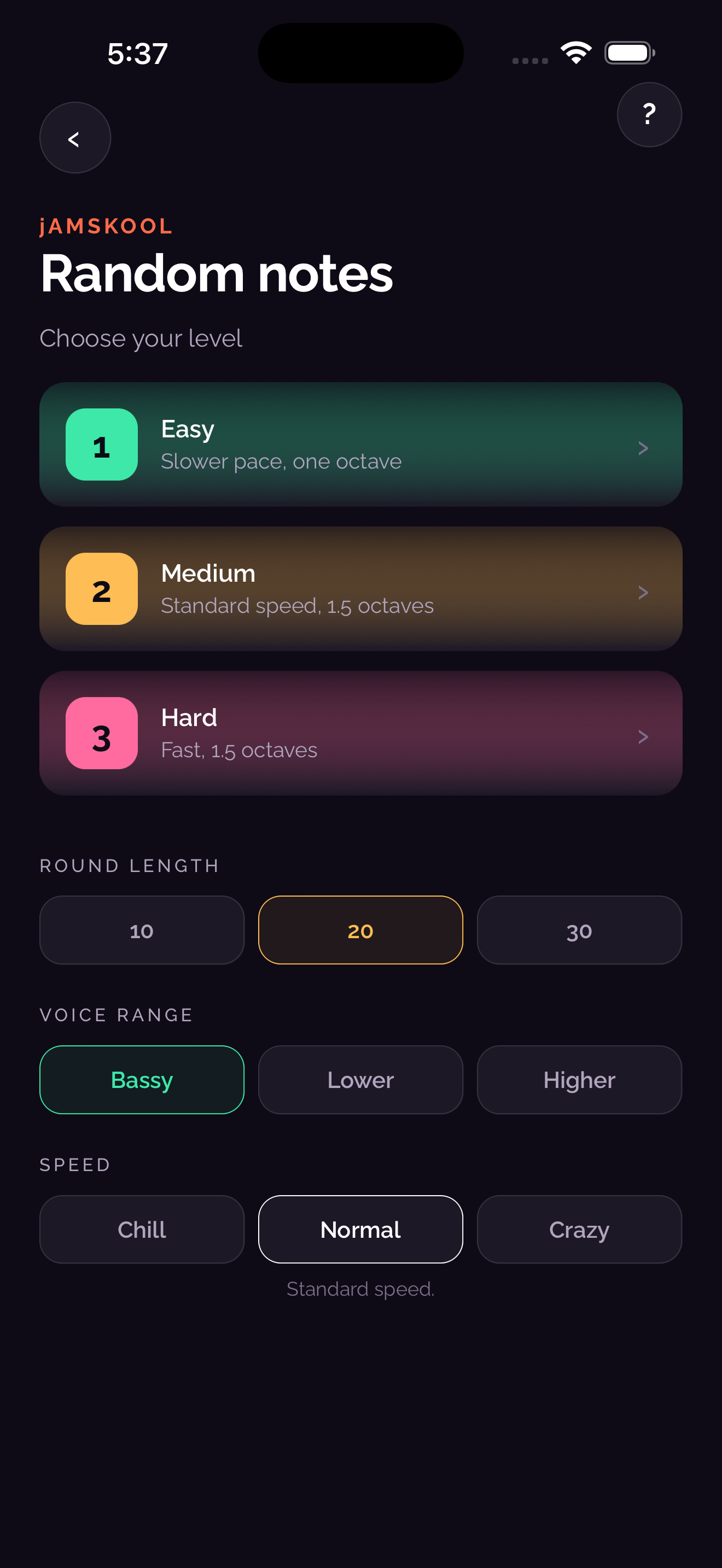Random Notes minigame config with speed options