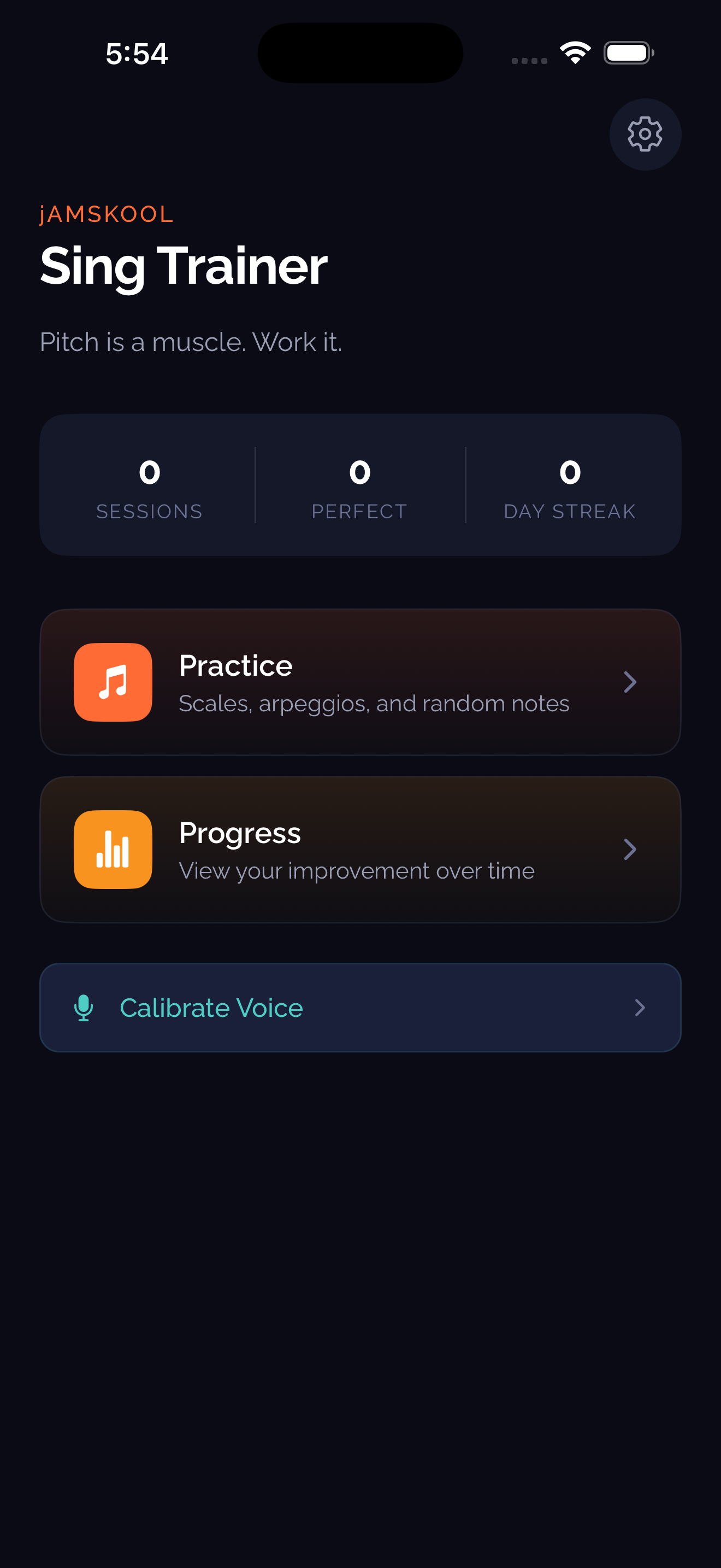 jAMSKOOL Sing Trainer — Home screen